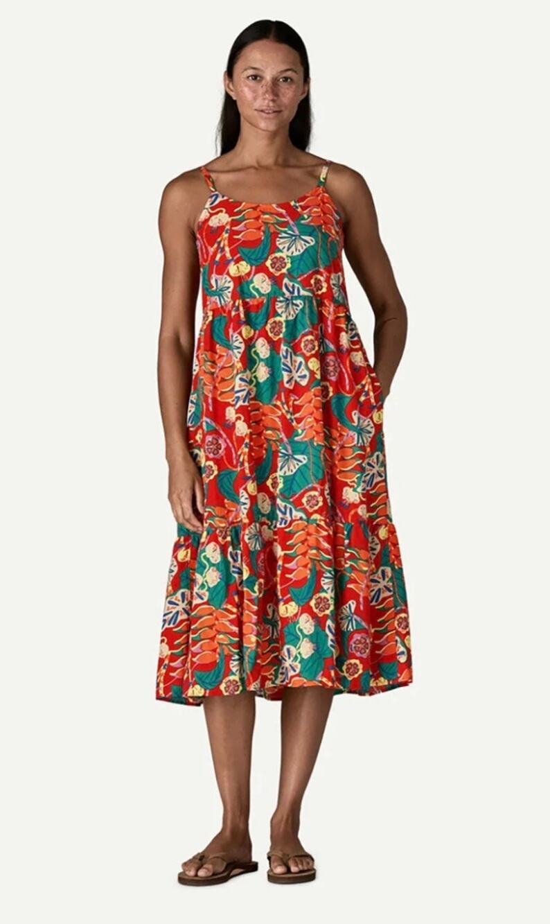 NWT Patagonia Women’s Tidal Threads Tropic Limb Hot Ember Tencel Dress Large